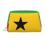 kastiong Trousse de maquillage portable en cuir pour femme - Organisateur de cosmétiques de voyage, grande pochette de maquillage imprimée drapeau Sao Tomé-et-Principe