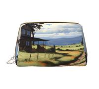 kastiong Trousse de maquillage portable en cuir pour femme - Organisateur de cosmétiques de voyage, grande pochette de maquillage imprimée paysage idyllique