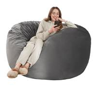 Kasunpul Pouf chaise - Pouf géant pour adulte - Avec housse en velours - Moelleux - Pour salon, chambre à coucher - Gris - 90 x 90 x 49 cm