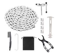 kasure Chaine Velo, Chaîne de Vélo 6/7/8 Vitesses,1/2 x 3/32 Pouces 116 Maillons,avec Pince à Chaîne et Casse-chaîne, Brosse Nettoyage,Kit Reparation Chaine Velo