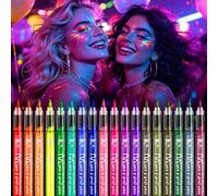 KASURE Peinture Corporelle Lavable, Stylo UV 18 Couleurs, Peinture Phosphorescente Corps, Marqueurs de Tatouage Peau Solubles, Maquillage Fluorescent dans le Noir, pour Fêtes,Soirées Fluos