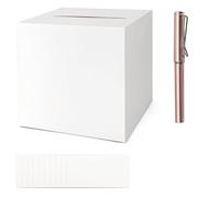 KASURE Urne Mariage Carton pour Enveloppe et Cartes 22 * 22 cm,Blanche, Idéale pour Mariage, Baptême, Anniversaire, Diplôme avec 10 Cartes & Stylo Doré