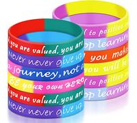 Kasyat 32 Pièces Bracelets en Caoutchouc Inspirants Bracelet en Silicone avec Citation de Motivation Extensible Coloré Unisexe Assorti pour Adultes Fête d'Anniversaire
