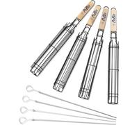 Katai - Lot de 8 paniers de cuisson pour barbecue en plein air - 4 paniers en métal pour grill, 4 brochettes plates pour légumes, viande, poisson et kebab