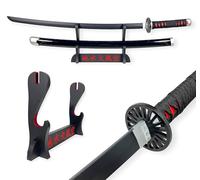 Katana Demon Slayer Tanjiro Kamado Black Nichirin 95cm - Lame Bois - Support Japonais Inclus