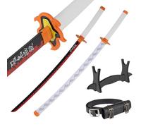 Katana en Bois de Bambou 77 cm avec Ceinture et Support - Daemon Slayer Anime Cosplay Epee Japonaise pour Déguisement et Decoration - Sabre Samourai Wakizashi Catana Japonais (Non Tranchant)
