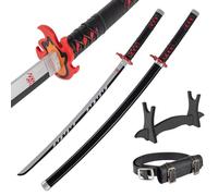 Katana en Bois de Bambou 77 cm avec Ceinture et Support - Daemon Slayer Anime Cosplay Epee Japonaise pour Déguisement et Decoration - Sabre Samourai Wakizashi Catana Japonais (Non Tranchant)