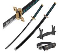 Katana en Bois de Bambou 77 cm avec Ceinture et Support - Daemon Slayer Anime Cosplay Epee Japonaise pour Déguisement et Decoration - Sabre Samourai Wakizashi Catana Japonais (Non Tranchant)