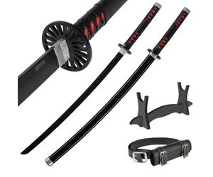 Katana en Bois de Bambou 77 cm avec Ceinture et Support - Daemon Slayer Anime Cosplay Epee Japonaise pour Déguisement et Decoration - Sabre Samourai Wakizashi Catana Japonais (Non Tranchant)