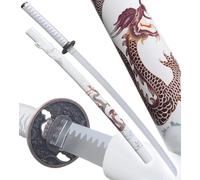 Katana en Bois Lame en Bois Katana Dragon Epee Decoration Sabre Replique Katana Japonais White Edition Katana Cosplay + Presentoir en Bois Inclus