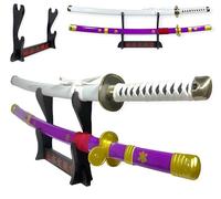 Katana One Piece Pack Zoro 2 Epées (WADO ICHIMONJI, ENMA) - Lame Bois - Support Japonais Inclus