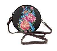 Katana - Sac à bandoulière rond en cuir - Motif pivoine - Pour femme
