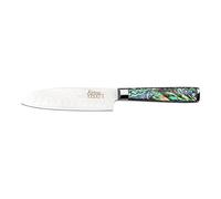 Katana Saya Couteau Santoku Pearl 12 cm - Acier Damas VG-10 à haute teneur en carbone pour une résistance et un tranchant extrêmes - Manche en acrylique avec motif en nacre d'ormeau