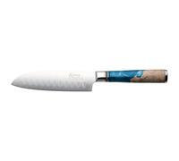 Katana Saya Elements Couteau Santoku 12 cm, bleu ocean - Acier Damas VG-10 à haute teneur en carbone - Extrême résistance et tranchant- Manche en bois d'olivier et résine