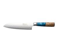 Katana Saya Elements Couteau Santoku 18 cm, bleu ocean - Acier Damas VG-10 à haute teneur en carbone - Extrême résistance et tranchant- Manche en bois d'olivier et résine