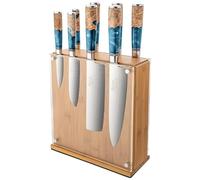 Katana Saya Elements Ensemble de 9 Couteaux avec Bloc, bleu ocean - Acier Damas VG-10 à haute teneur en carbone - Extrême résistance et tranchant- Manche en bois d'olivier et résine