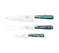Katana Saya Ensemble de 3 couteaux de cuisine Pearl - Acier Damas VG-10 à haute teneur en carbone pour une résistance et un tranchant extrêmes - Manche en acrylique avec motif en nacre d'ormeau