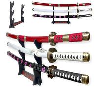 Katanas Décoratifs Japonais - Pack de 3 Epées de Zoro (Shusui, Wado Ichimonji, Sandai Kitetsu) - Présentoir Premium Inclus