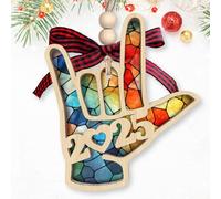 KatAndNat ASL Love Ornament - ASL Love Christmas Ornaments 2025, ornements en langue des signes pour arbre - Cadeaux en langue des signes à la main pour femmes et hommes - Ornement en bois et