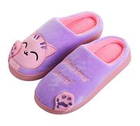 Katara Chaussons plats moelleux unisexes, Chat violet rose, 34/35 EU