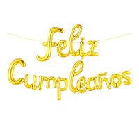 KatchOn, Ballon doré Feliz Cumpleanos - 40,6 cm | Ballons Feliz Cumpleaños pour décorations de Feliz Cumpleanos | Bannière cursive « Happy Birthday » pour décorations d'anniversaire espagnoles