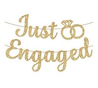 KatchOn, Bannière dorée à paillettes Just Engaged - 3 m, pas de bricolage | Bannière de fiançailles pour décorations de fiançailles | Décorations de fête de fiançailles | Panneau Just Engaged |