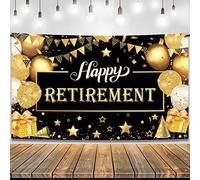 KatchOn Bannière « Happy Retirement » - Taille XL - 183 x 111 cm - Noir et doré - Décorations pour Homme et Femme - Toile de Fond de fête