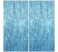KatchOn, Lot de 2 Rideaux à Franges de Taille XL en Feuille d'aluminium Bleu - Rideau de Fond Bleu pour décorations de fête sous la mer | Toile de Fond océan | Serpentins Sarcelle pour décorations