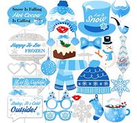 KatchOn, Lot de 27 Accessoires de photomaton d'hiver à Paillettes | Accessoires de photomaton en Forme de Flocon de Neige | Baby It's Cold Outdoor Décoration de fête prénatale Accessoires Photo pour