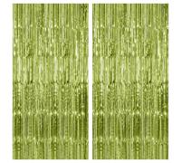 KatchOn XtraLarge Lot de 2 rideaux à franges en aluminium vert sauge - 2,4 x 2,4 m - Toile de fond vert clair pour décorations d'anniversaire de grenouille - Décorations de remise de diplôme vert