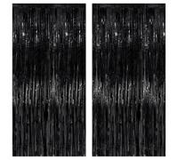 KatchOn, XtraLarge - Lot de 2 toiles de fond à franges noires pour décorations de fête noires - Rideau à franges en aluminium noir pour décorations d'Halloween - Toile de fond noire pour fête - 2,4 x