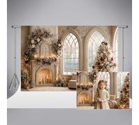 Kate Décors pour Photographie Sapin de Noël Fleuri 2,2 x 1,5 m Baies vitrées Château intérieur Décoration de fête Portrait d'anniversaire d'enfant