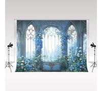Kate Fond de Photographie de Mariage fenêtre scène de Fleurs 2.2x1.5m/7x5ft Bleu Fond de Photographie Printemps Romantique Chapelle Mariage Photographie Stand