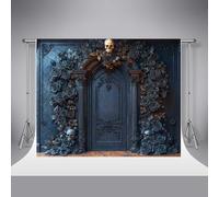 Kate Halloween Crâne Photographie Toile de Fond 10x10ft/3x3m Fond Rose Foncé Goutte pour Photos Mur Bleu Rétro Portrait Adulte Arrière-Plans Photocall Accessoires