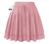 Kate Kasin Jupe mi-longue taille haute pour femme avec short Jupe d'été superposée à volants fluide Jupe A ligne ballet avec poches, rose, L
