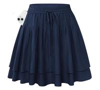 Kate Kasin Jupe mi-longue taille haute pour femme avec short Jupe d'été superposée à volants fluide Jupe A ligne ballet avec poches, bleu marine, M