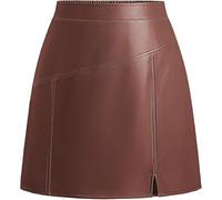 Kate Kasin Jupe pour femme en simili cuir Jupe trapèze mini à taille haute avec fente avant Jupe crayon courte Automne Hiver Décontractée pour le bureau et les fêtes, café, M
