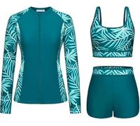 Kate Kasin Maillot de bain à manches longues avec fermeture éclair, col rond, coupe ajustée, pour femmes, protection solaire, pour la plage, pour le printemps, l'automne, l'hiver, avec soutien-gorge