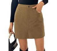 Kate Kasin Mini jupe en velours côtelé pour femme - Taille haute - Coupe ajustée - Automne et hiver - Jupe courte en velours côtelé, marron foncé, M