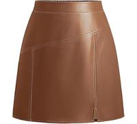 Kate Kasin Mini jupe trapèze en cuir synthétique pour femme, taille haute, fente latérale, style décontracté avec taille élastique et fermeture éclair latérale, idéale pour les soirées, les fêtes