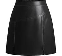 Kate Kasin Minijupe évasée en similicuir pour femme, taille haute, avec ouverture latérale, jupe décontractée avec ceinture élastique et fermeture éclair latérale pour sortir le soir, fête, club, Noir