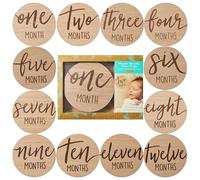 Kate & Milo Baby Monthly Milestone Marker Discs - Classic Cursive Script Wooden Discs with Reversible Photo Props for Baby Announcement and Milestones, Gender-Neutral Gift for Newborn Boy and Girl