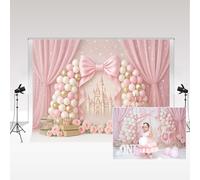 Kate Photographie Toile de Fond 2.2x1.5m/7x5pi Rose Château Ballon Mur Arc Princesse Carrosse Décoration de Fête Bannière Photo Fond Bébé Enfants Fille Gâteau d'anniversaire Smash Toiles de Fond