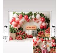 Kate Photography Background 2.2x1.5m / 7x5ft Spring Strawberry Farmer Market Pink Balloon Arch Kids Baby Shower Cart de bébé Ballage de Portrait de Portrait Studio