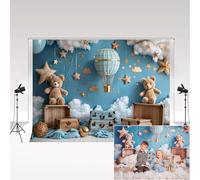 Kate Photography Beefdrop 3x2m / 10x6.5ft Cartoon Hot Ballon de Voyage Toy Bear Brown Star Clouds Couleur de Fond des Enfants