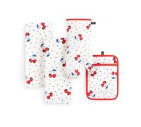 Kate Spade New York Cherry Dot Lot de 4 torchons de Cuisine, Gant de Cuisine et manique 43,2 x 71,1 cm, 17,8 x 33 cm, 17,8 x 25,4 cm, Blanc/Rouge/Bleu