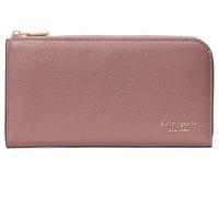 kate spade new york Devin Portefeuille continental en cuir grainé avec fermeture éclair sur le pourtour Rose crépuscule