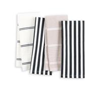 Kate Spade New York Lot de 4 torchons de Cuisine à Rayures botaniques, absorbants, 100% Coton, Noir/Beige, 43,2 x 71,1 cm