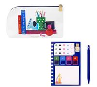 kate spade new york Pochette zippée remplie d'autocollants et d'accessoires de planificateur, ensemble comprenant un bloc-notes, des onglets autocollants, un stylo à encre noire et un support, un sac