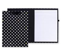 Kate Spade New York Porte-bloc A4 avec clip discret - Noir - Avec bloc-notes ligné, boucle pour stylo et poche - Motif à pois